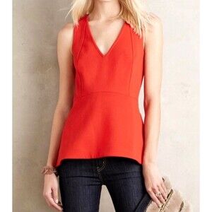 Anthropologie LEIFSDOTTIR Orange Hara Peplum Top Sz 8 Sleeveless V Neck